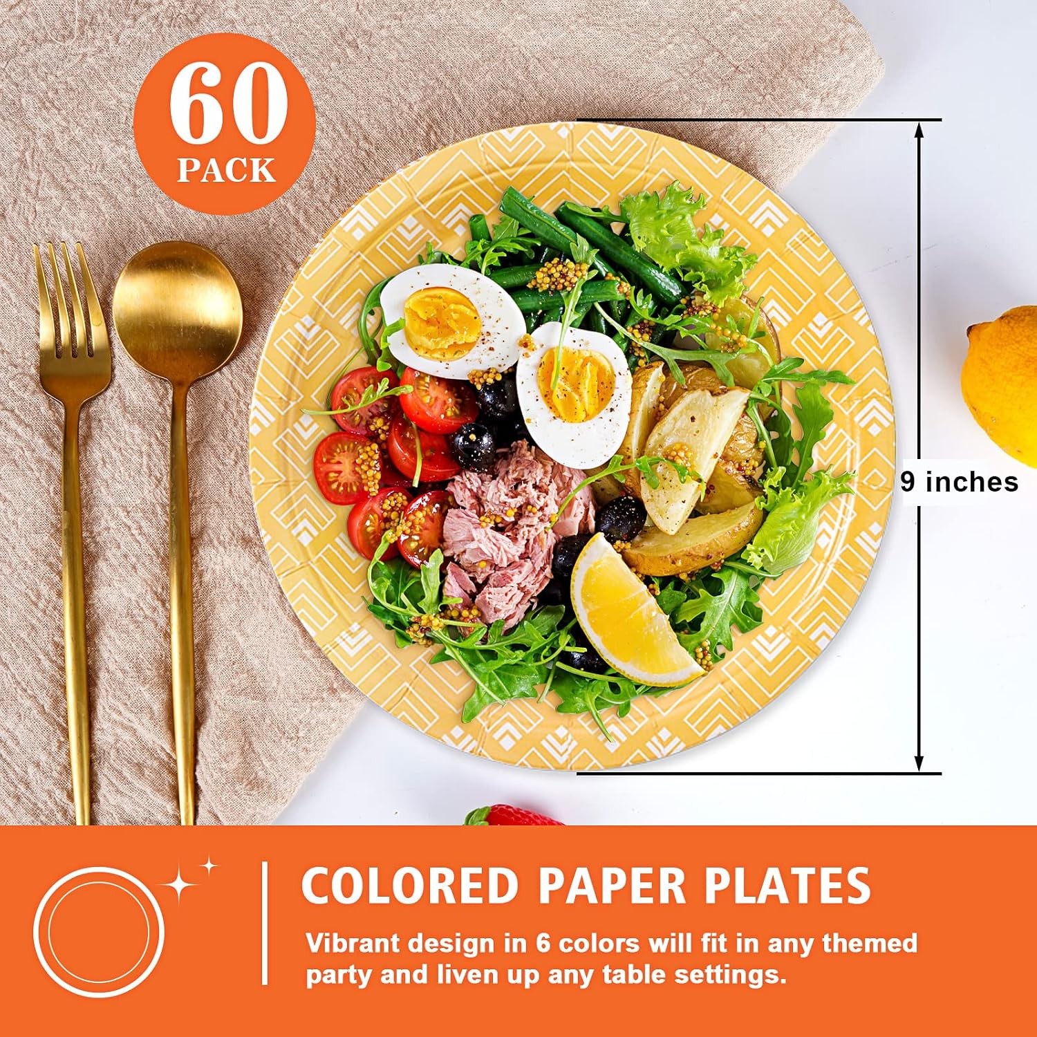 Rainbow Paper Plates for Party Supplies, 60 Count Multicolor Disposable Dinner