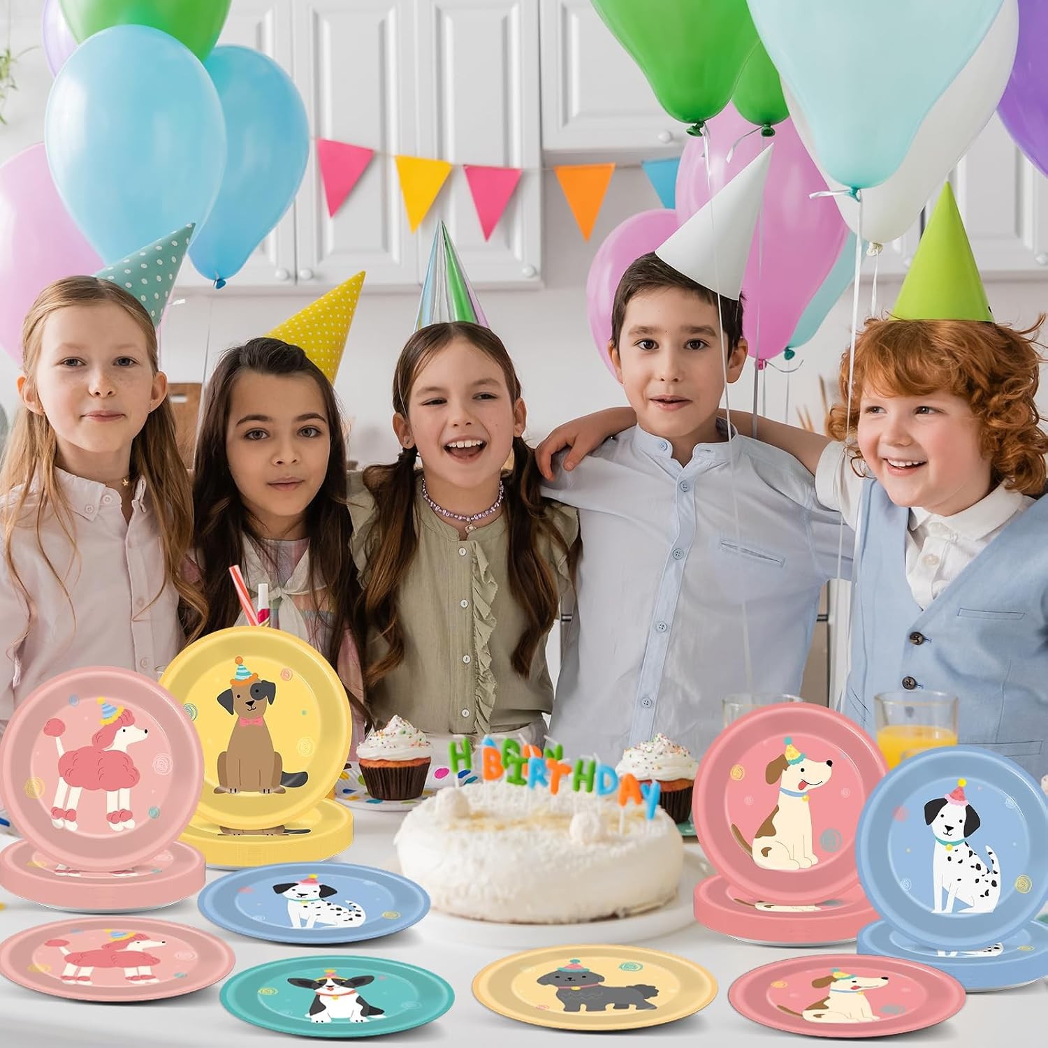 60pcs Pet Dog Birthday Party Supplies Vintage Puppy Paper Plates 7 Inch Retro