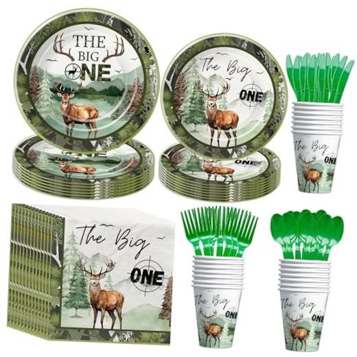 APOWBLS Hunting 1st Birthday Decorations Boy Tableware – Deer Camo Theme