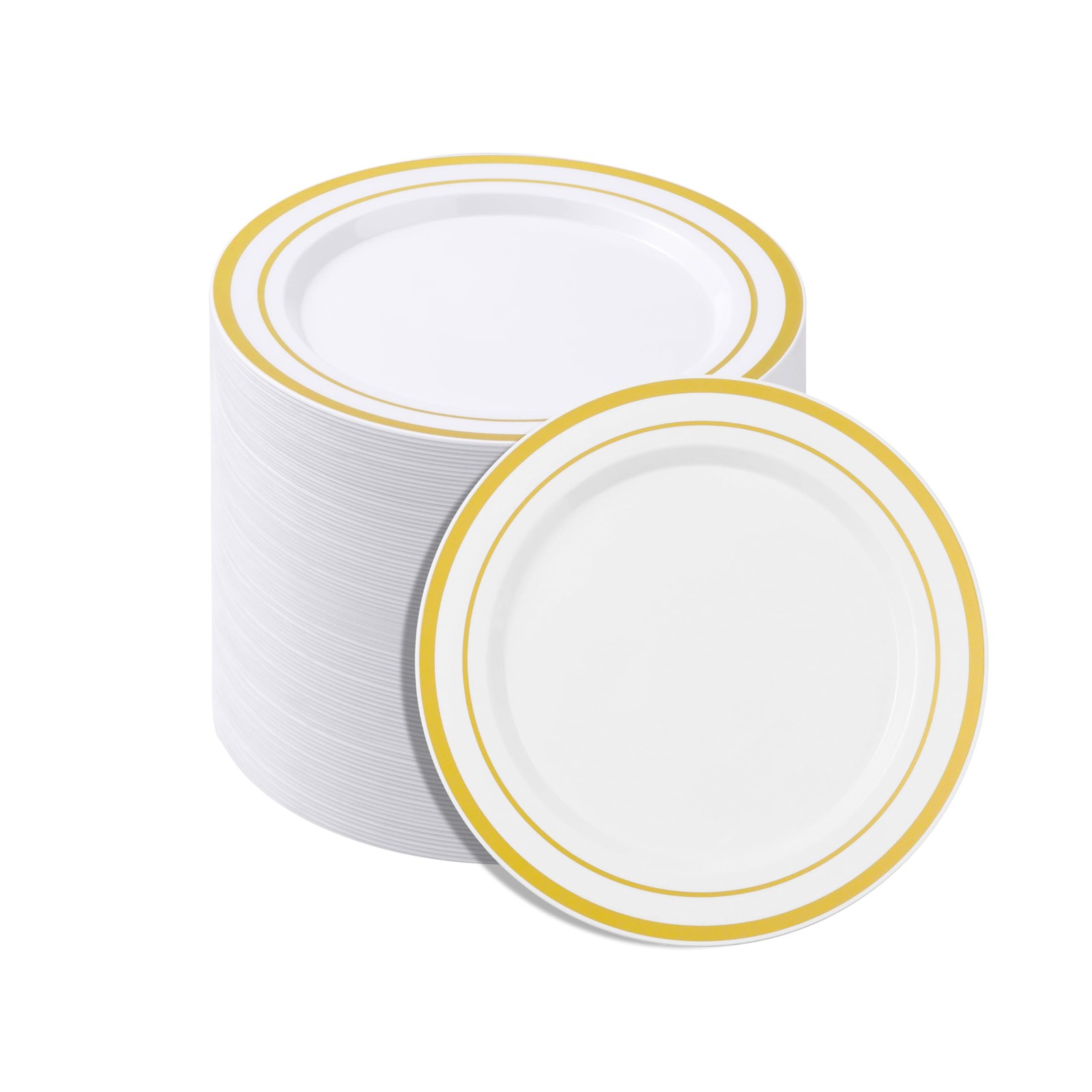 7 Inch White with Gold Rim Plastic Plates,100PCS Disposable Dessert/Appetizer…