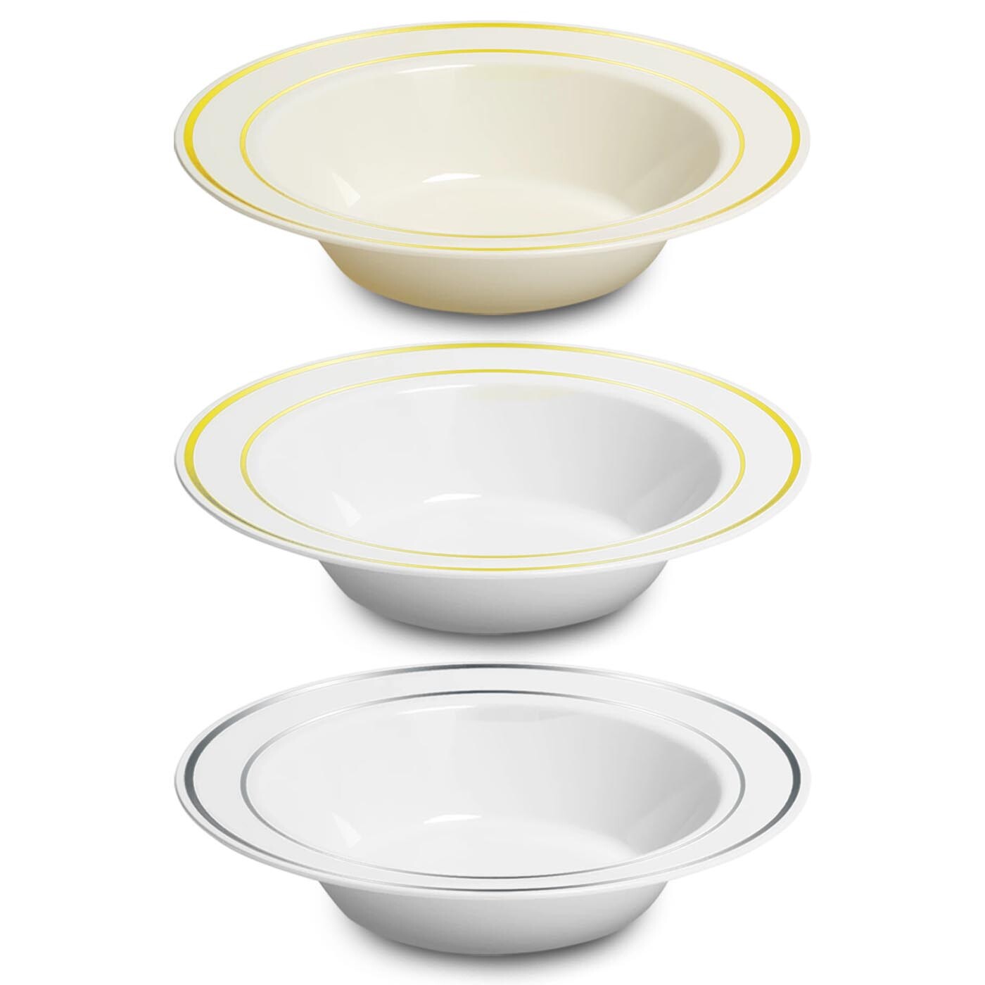 Disposable Plastic Round Metallic Edge Soup Salad Bowls Wedding Party 120pcs