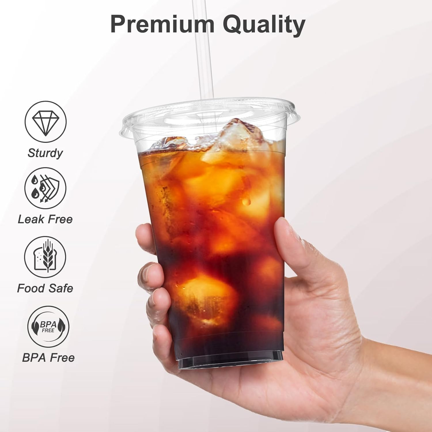 100 Pack – 20 Oz Clear Plastic Cups with Lids and Straws, Sturdy & Food Safe Ice