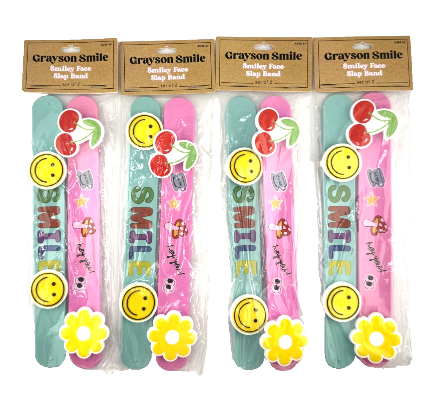 Spritz Grayson Smile Smiley Face Slap Band Party Favors, Set of 2 – 4 Packs
