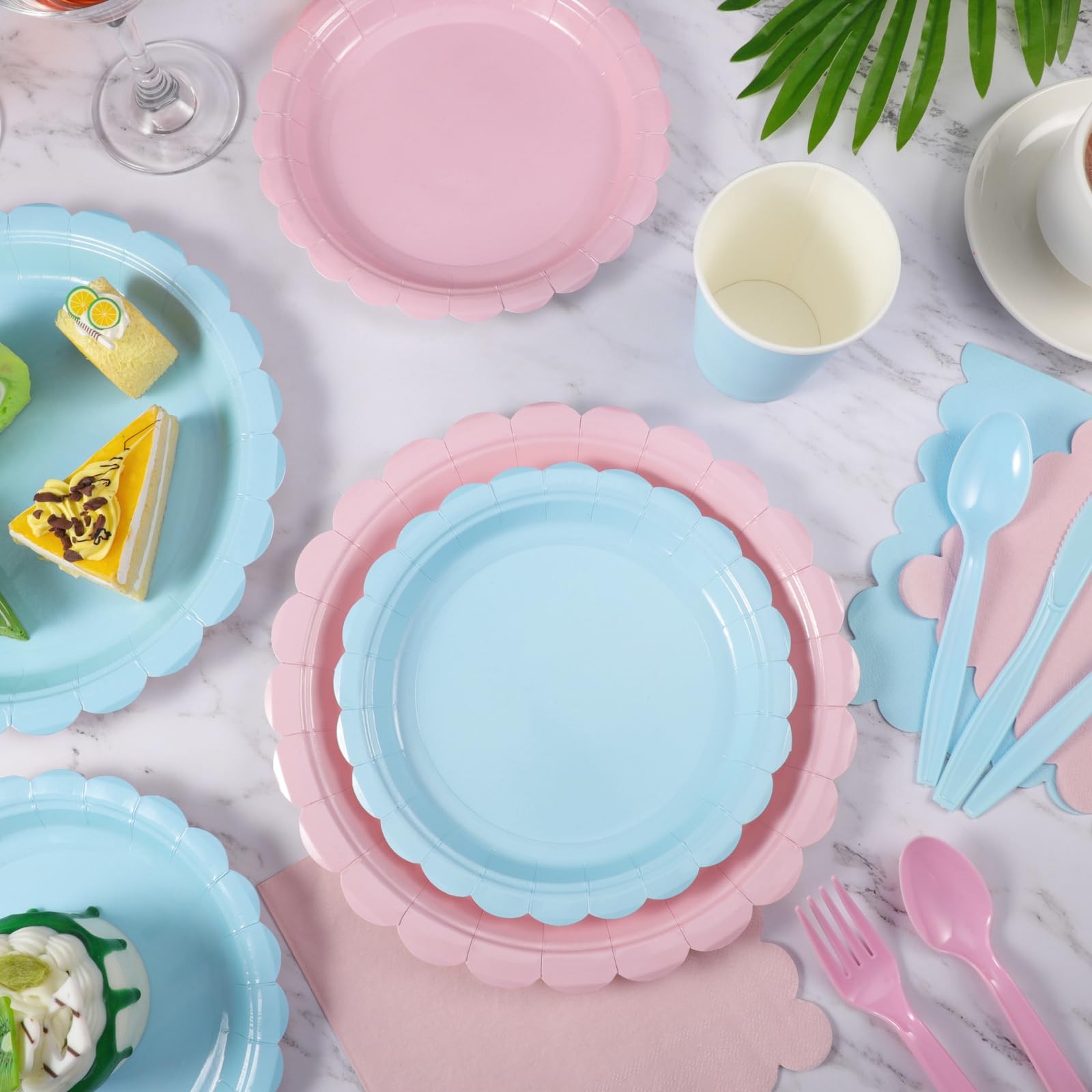 350 PCS Baby Gender Reveal Plates Napkins Party Supplies Light Pink Blue Set