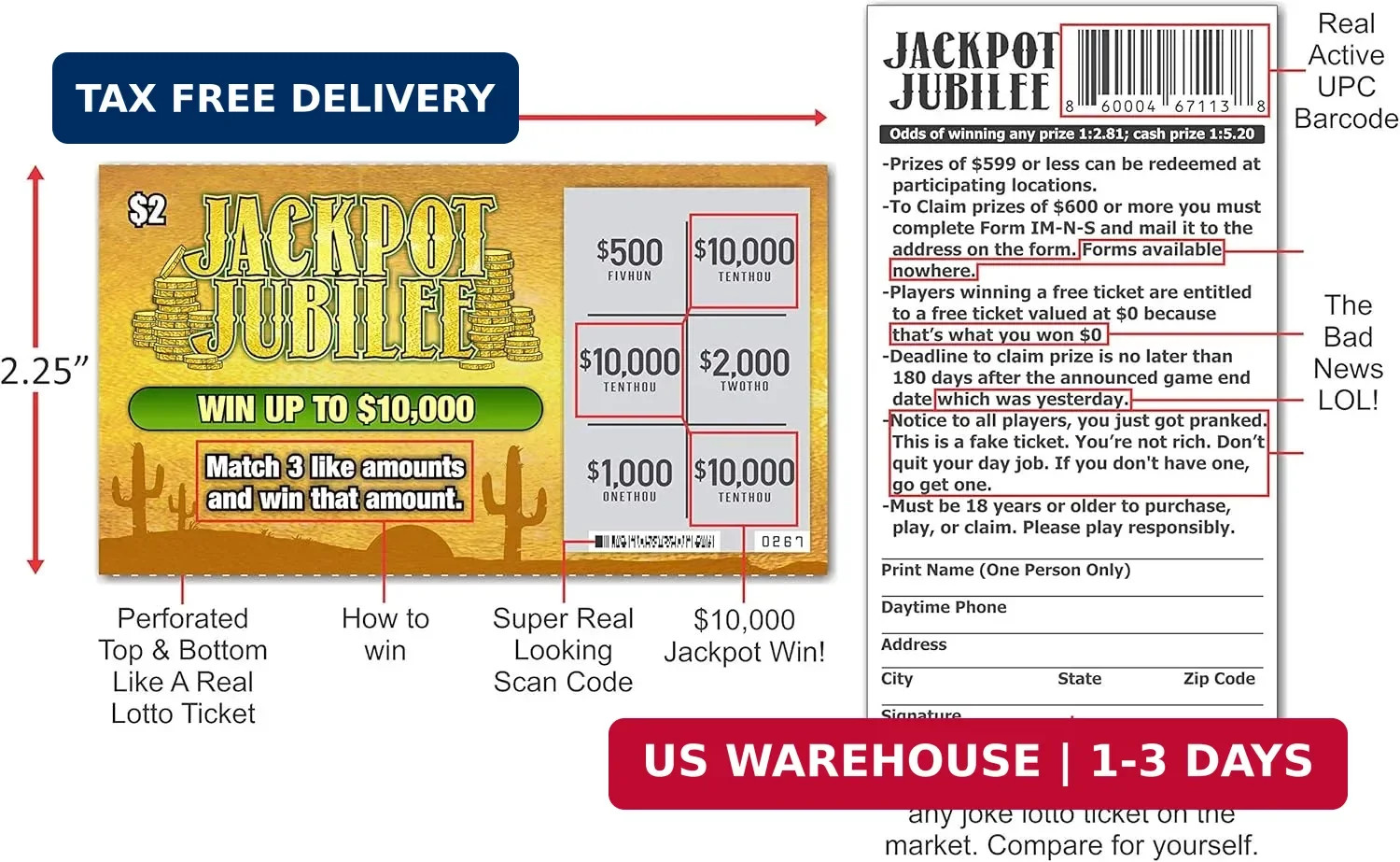 Larkmo Prank Gag Lottery Tickets – 10 Total Tickets, All Same Design, These Lott