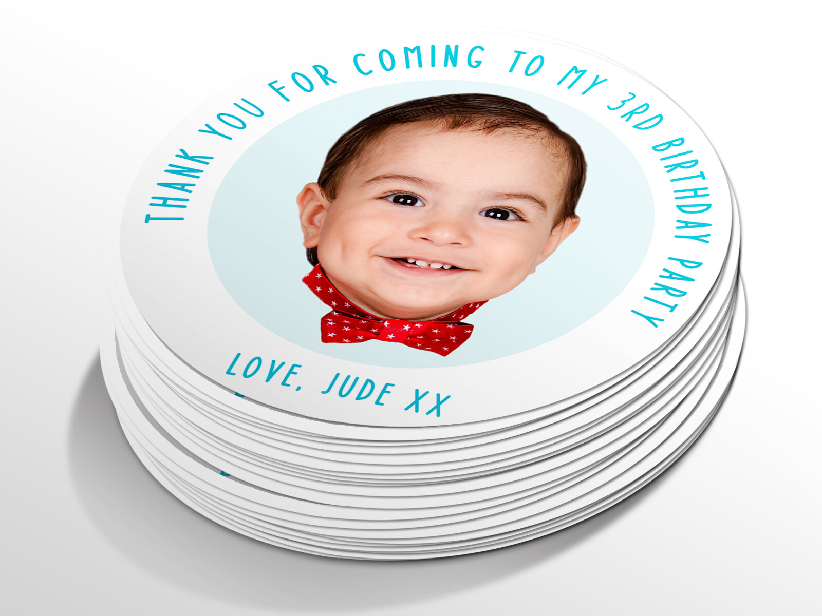Personalised birthday photo round sticker labels, custom stickers
