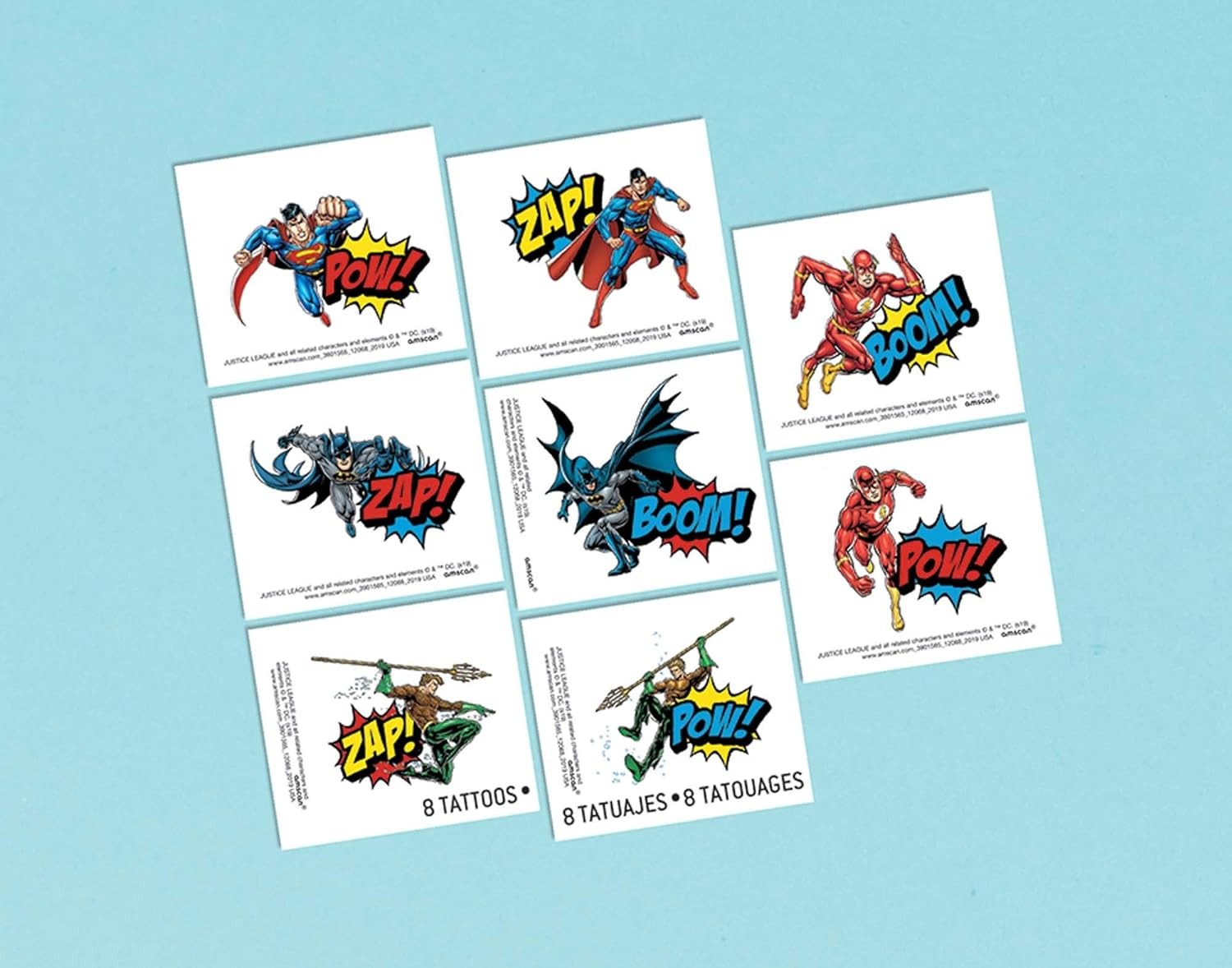 Justice League Heroes Unite DC Superhero Birthday Party Favor Temporary Tattoos