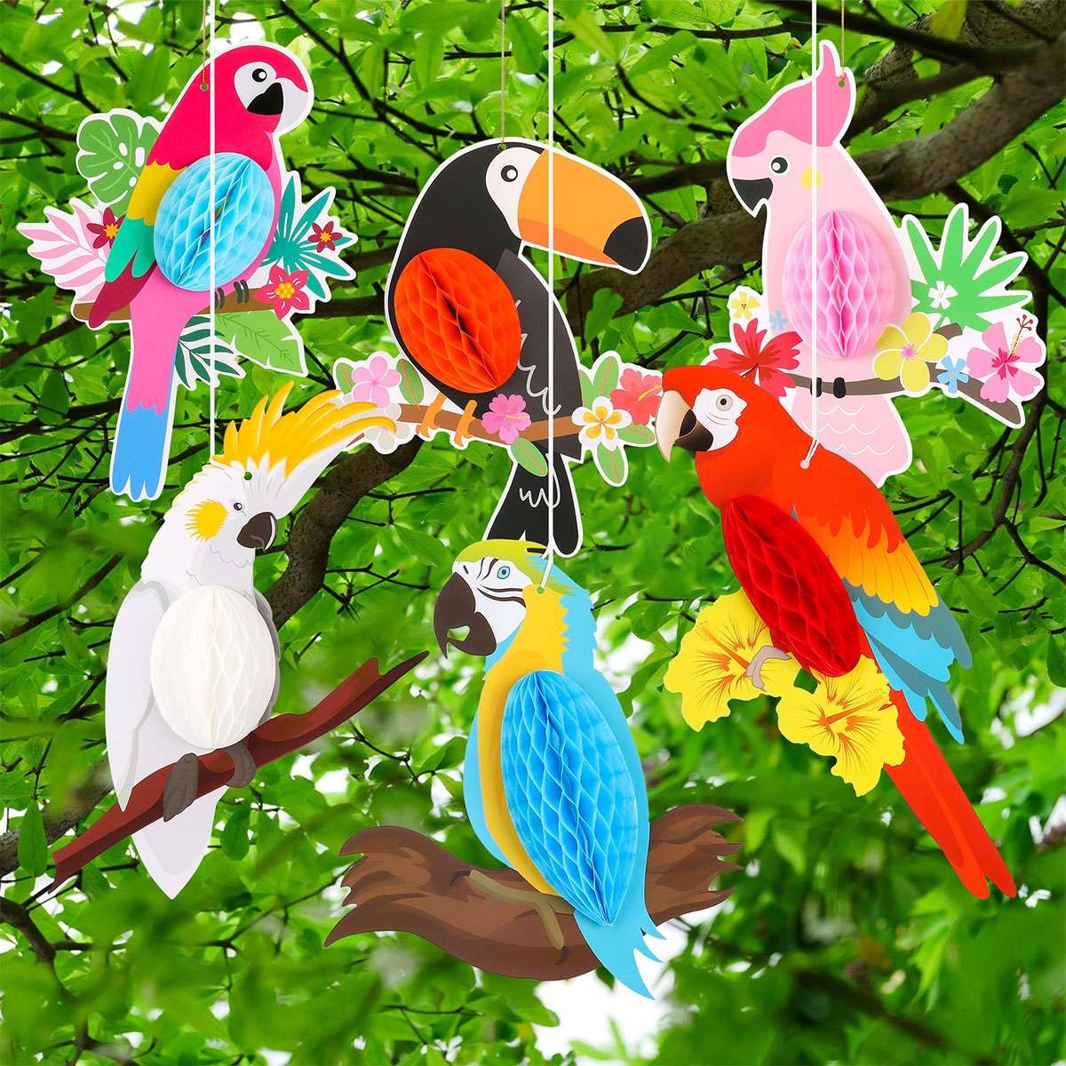 6pcs Tropical Bird Hanging Decoration Parrot Paper Hawaiian Party Bar Wall Decor