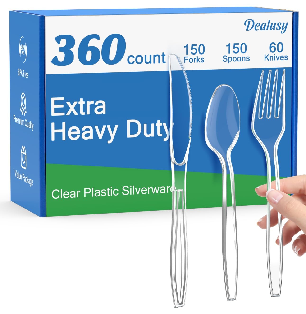 360 Count Extra Heavy Duty Clear Plastic Silverware, 150 Forks, 150 Spoons, 6…