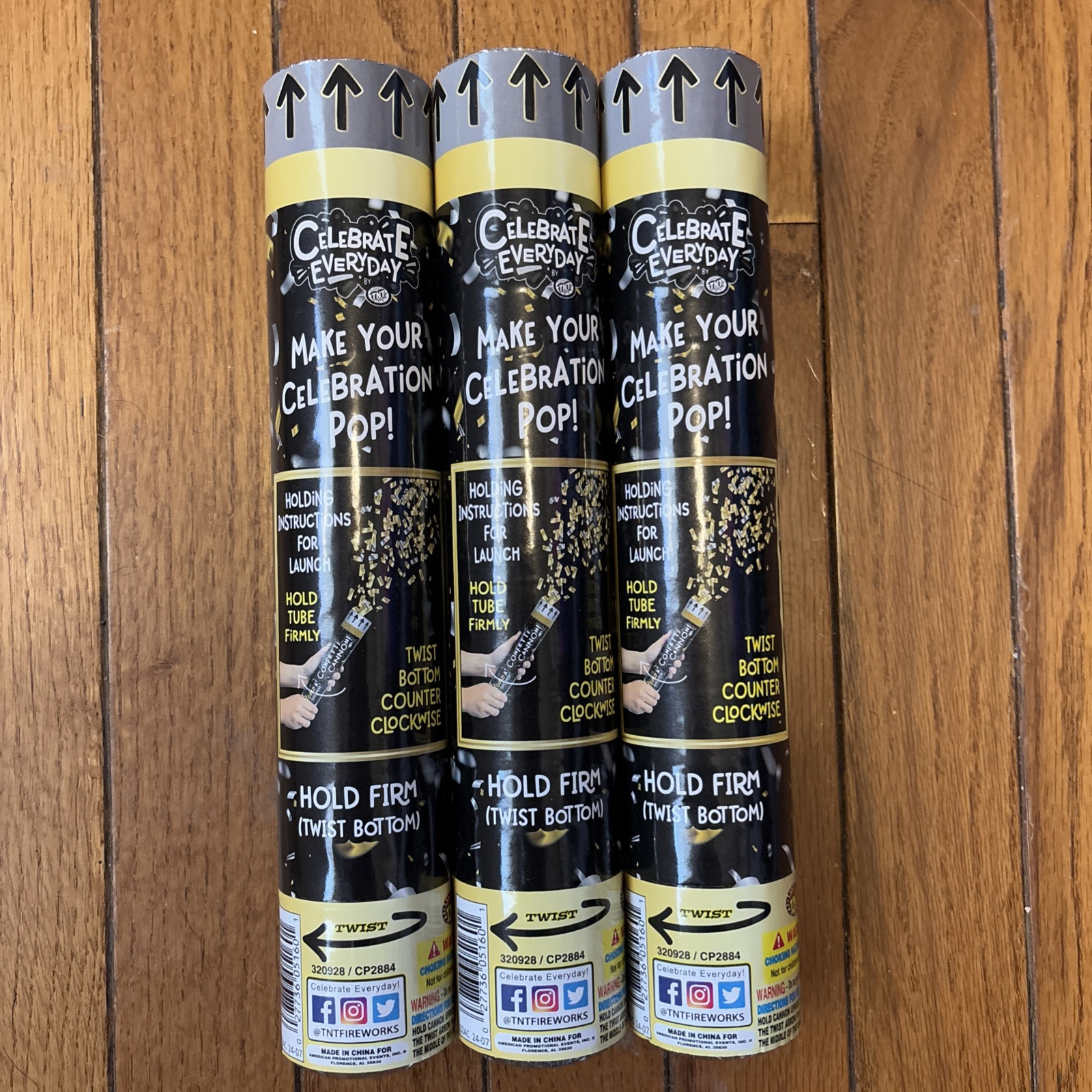 3 Confetti Cannon Poppers Gold & Silver 11” Tall Adult Supervision NEW