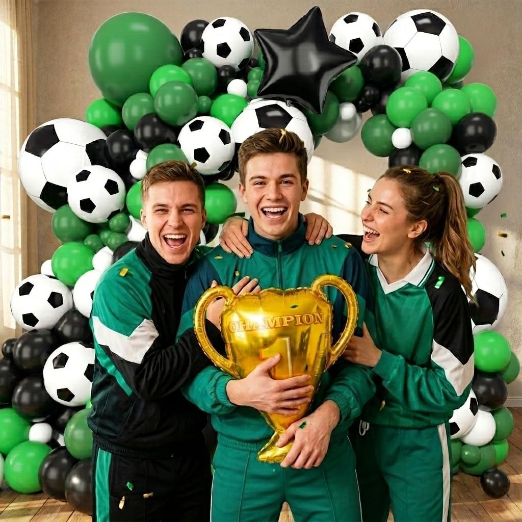Soccer Balloons Garland Arch Kit 150Pcs – Black and White Dark Green Balloon …