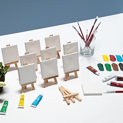 Party Pack Mini Canvas with Easel, 4 Pieces, None