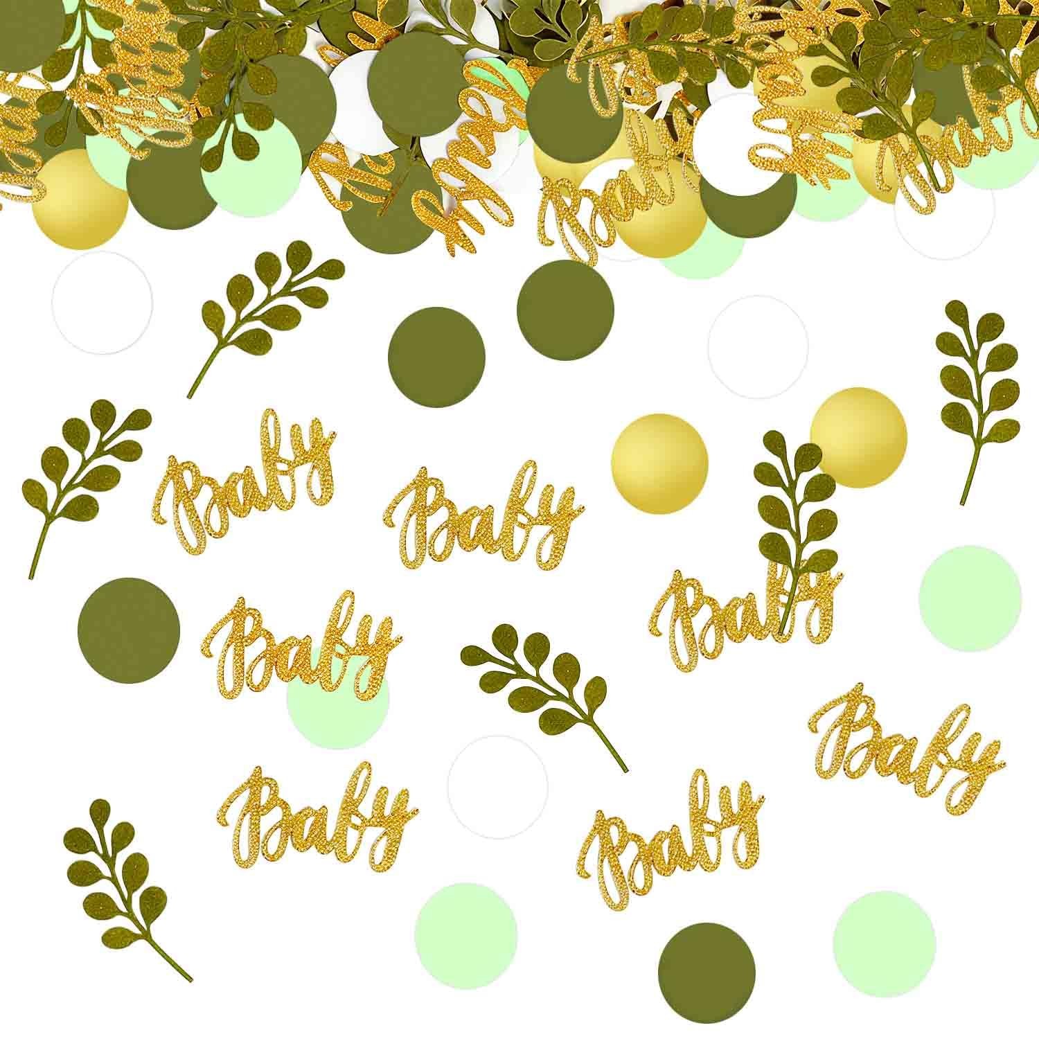 200 PCS Greenery Baby Shower Confetti Dots Light Olive Green White Gold Decor