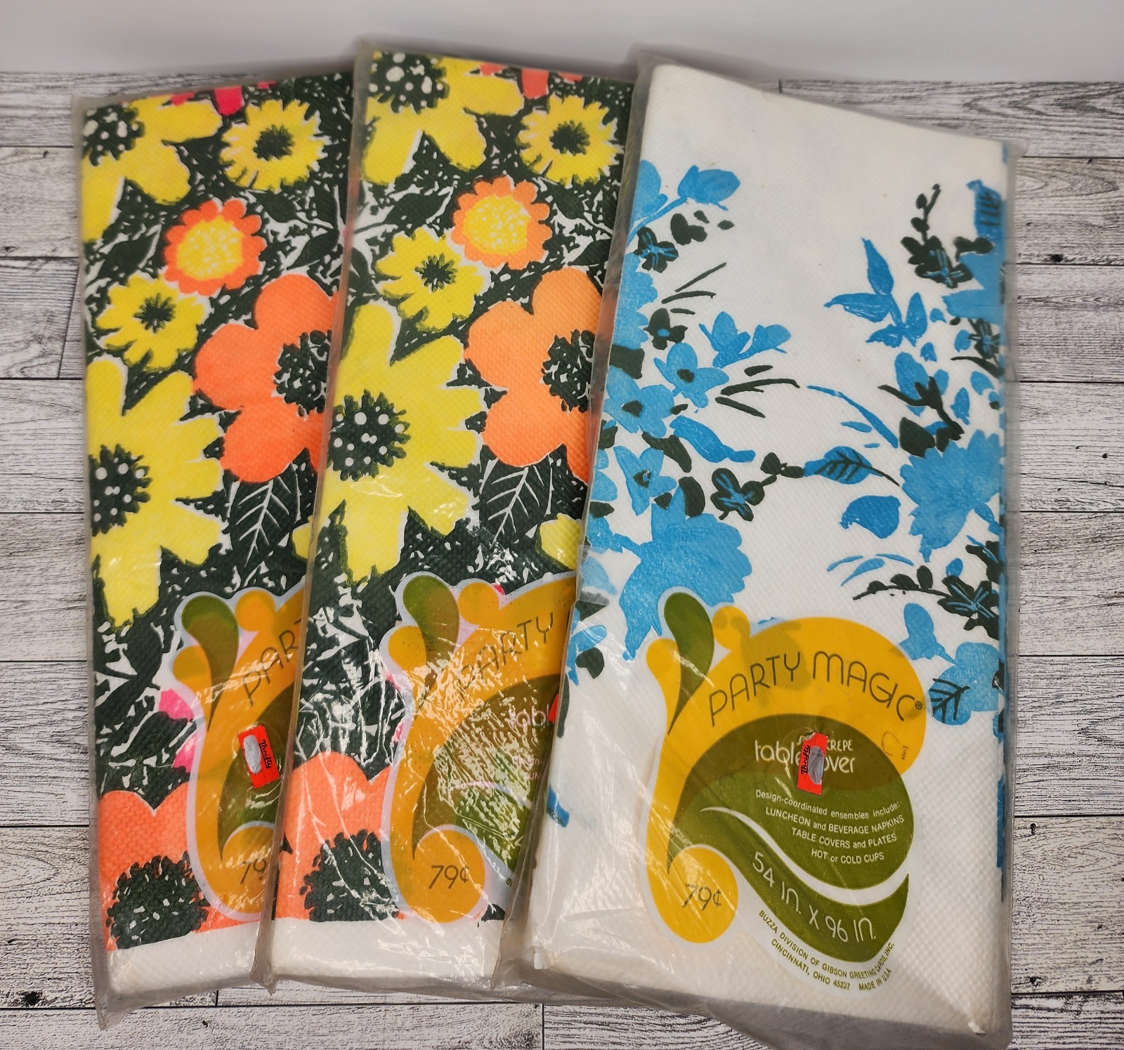 Lot of 3 Vintage 60’s Party Magic Rectangle Table Cloth Covers Flowers 54×96 New