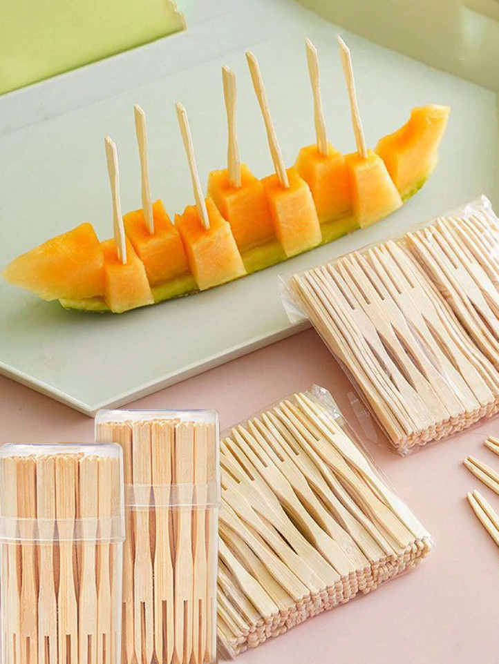 100pcs Bamboo Disposable Fruit Forks Cocktail Picks for Parties & Events