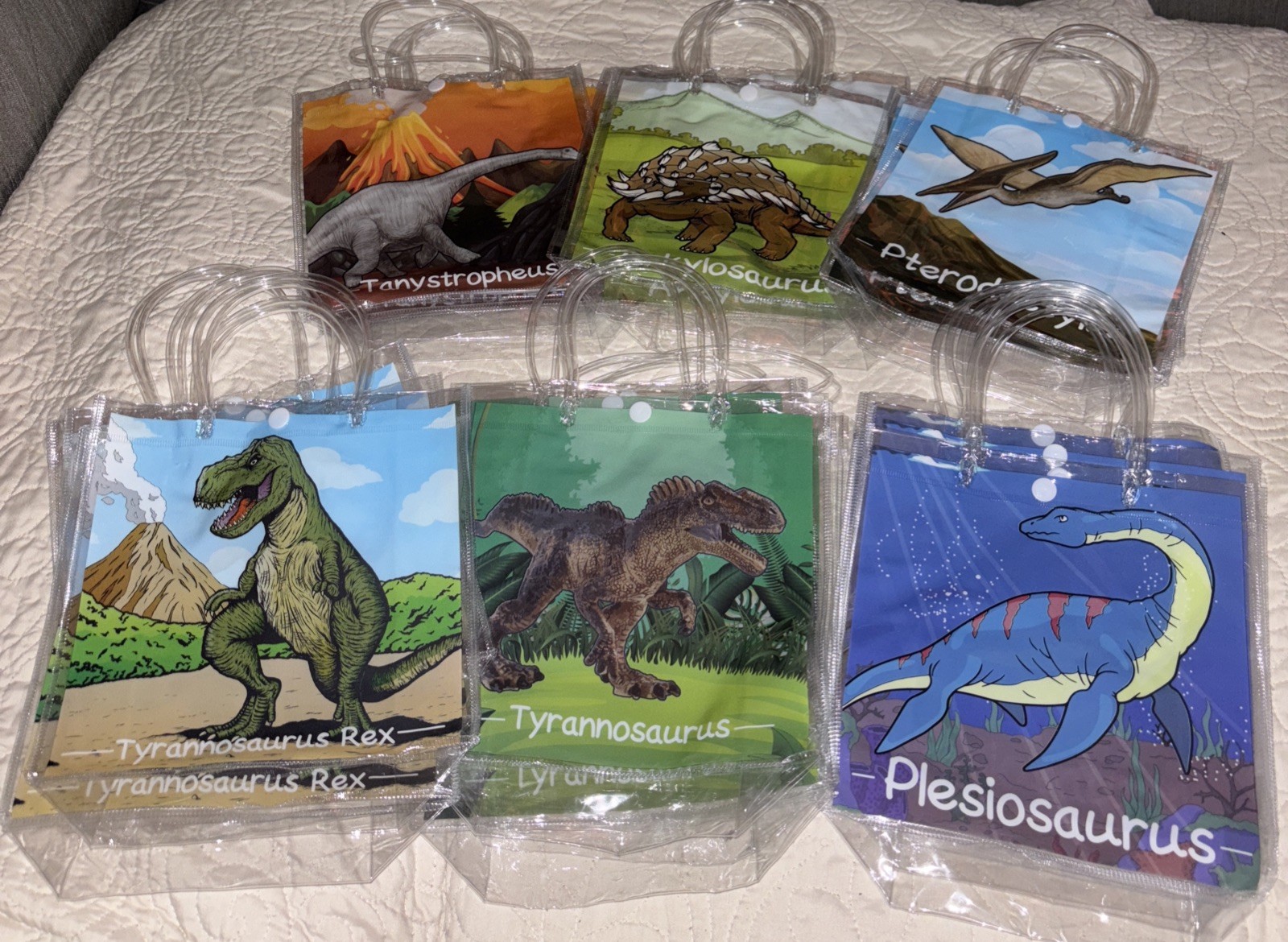 Dinosaur Gift Bags Clear with Handles & Snaps Party Favors 24 Pcs Variety Bundle