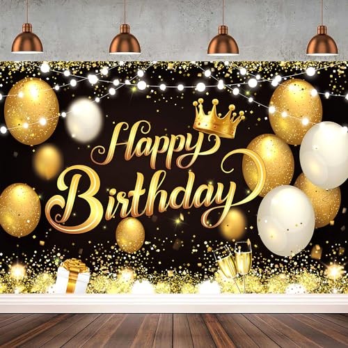 180×120 cm Gold Happy Birthday Party Backdrops Cloth 71×47 in. Glitter Black