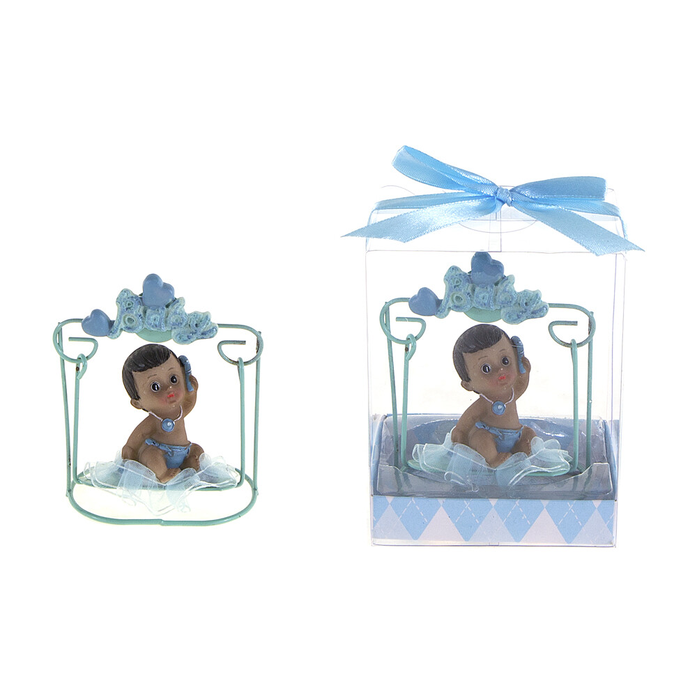 Mega Favors – Ethnic Baby Boy Sitting on Swing Poly Resin – Blue, 12PCS
