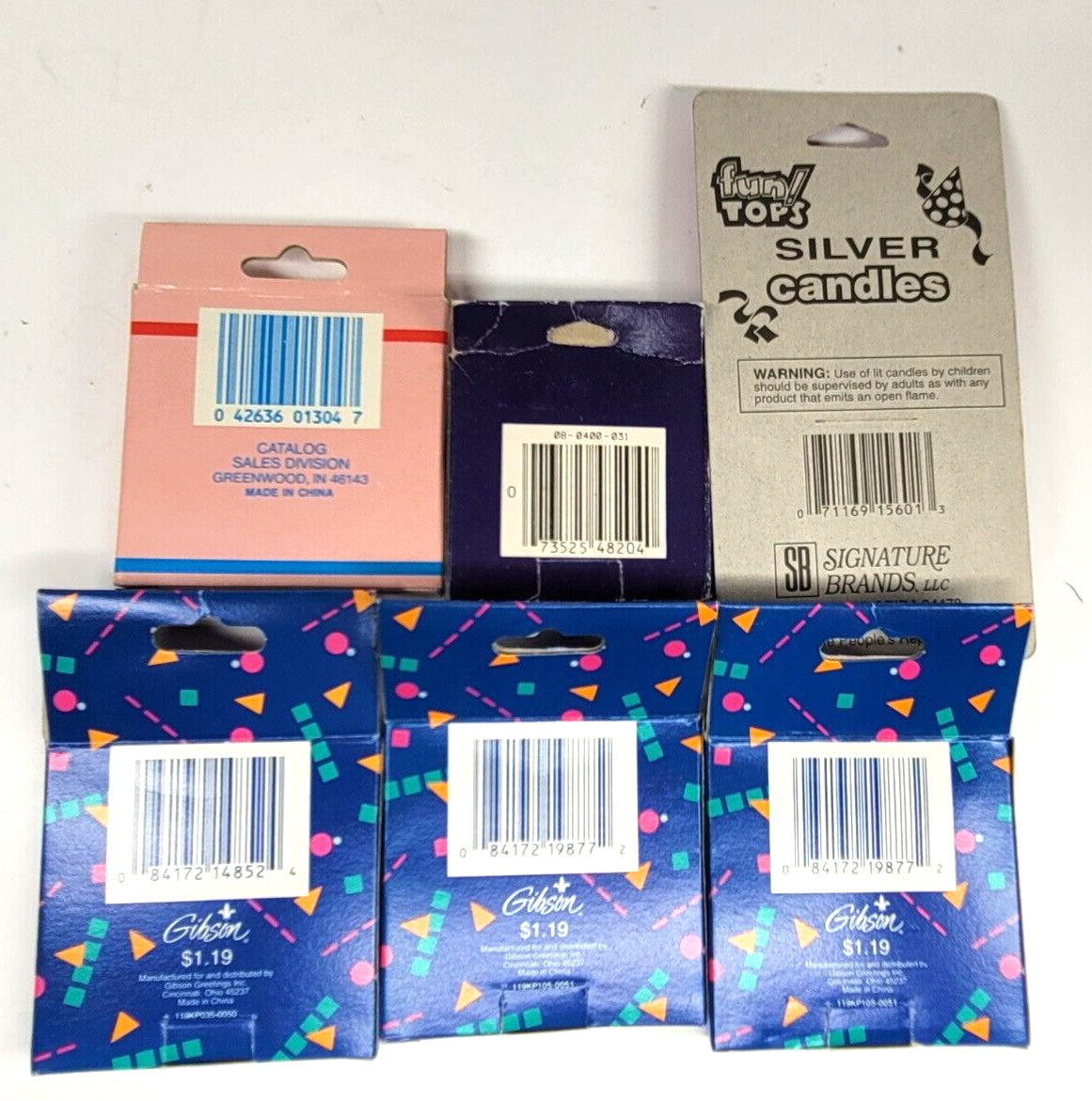 Lot of 6 Vintage Birthday Candles Boxes Multicolored Striped Solid Gibson Misc.