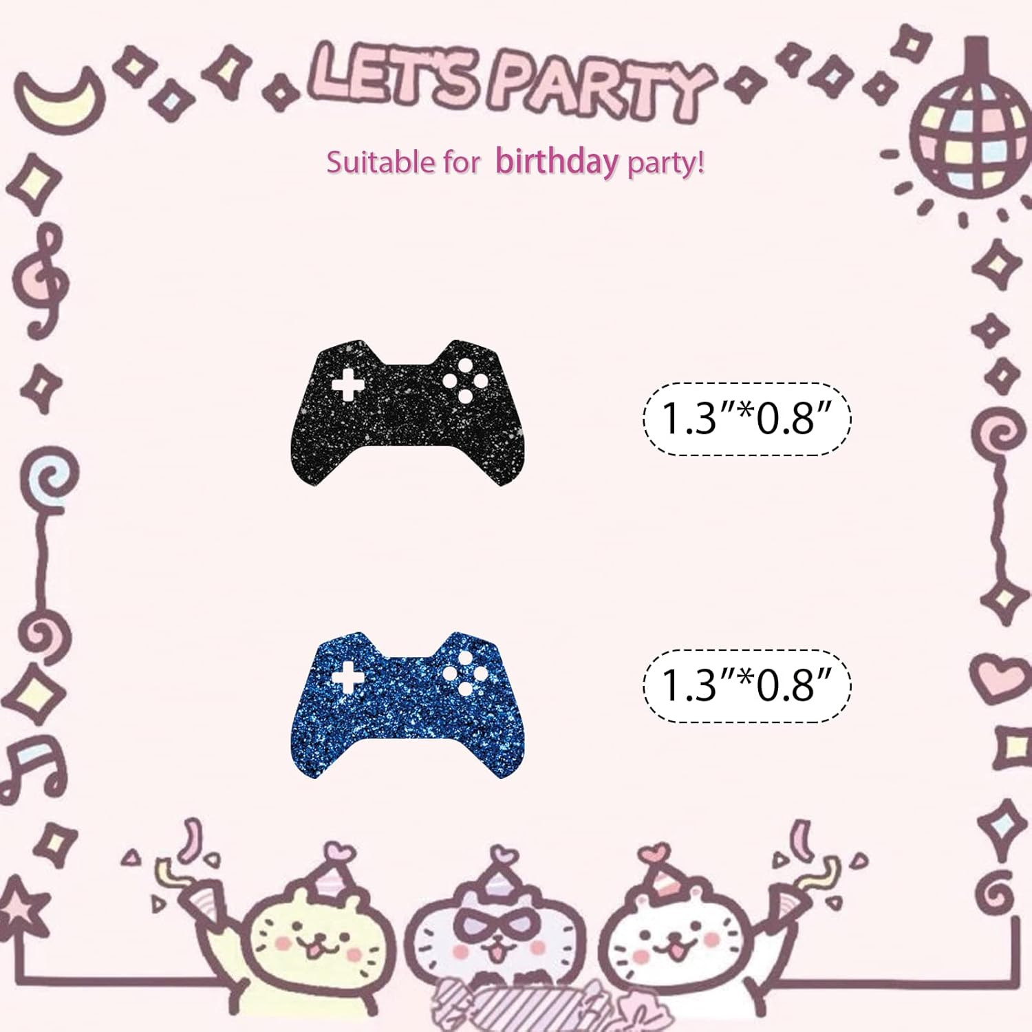 Set of 100 Game Confetti, Black Glitter Game Palyer Birthday Confetti, Game Them