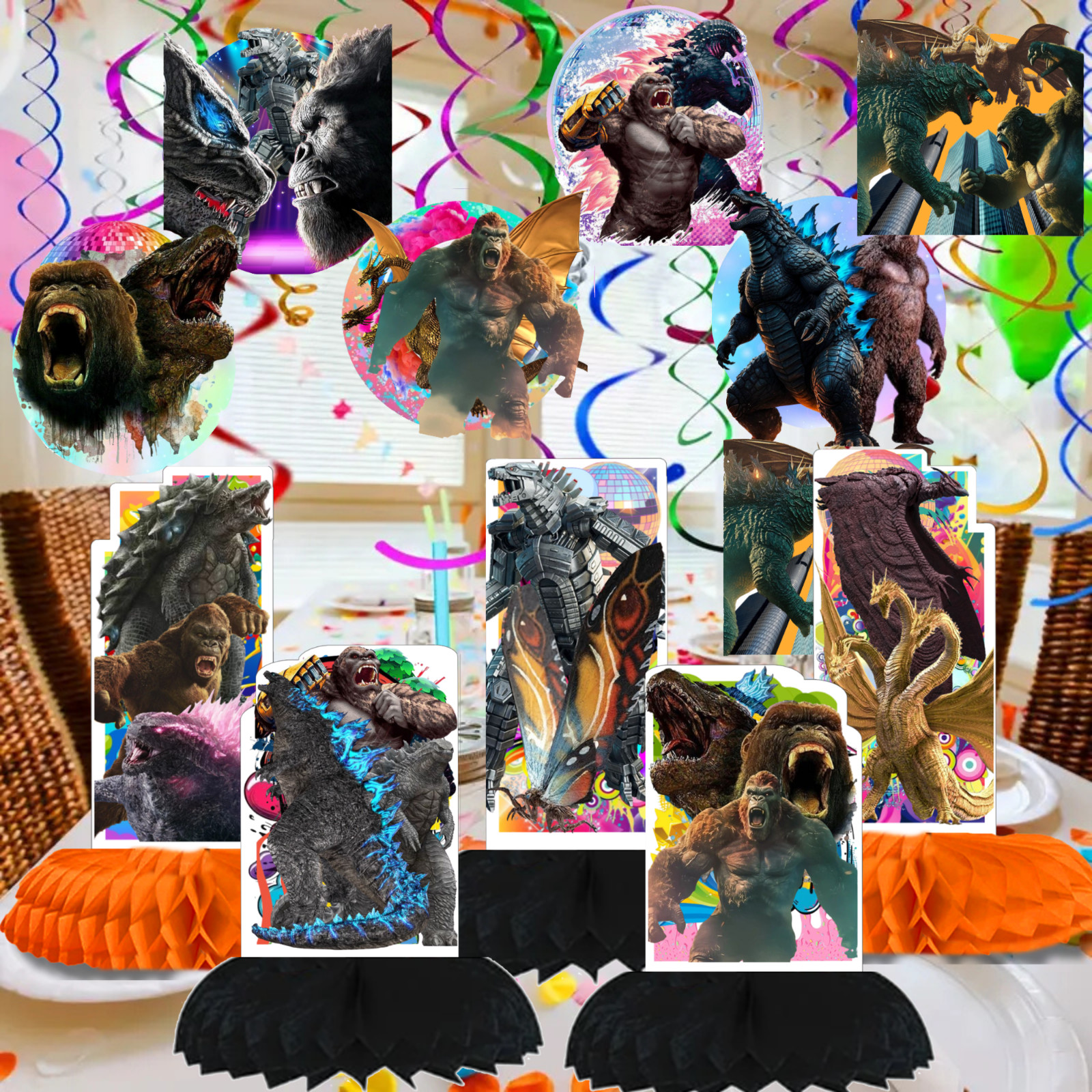 godzilla PARTY SUPPLIES BIRTHDAY DECORATION BALLOON TABLEWARE BANNER TABLE COVER