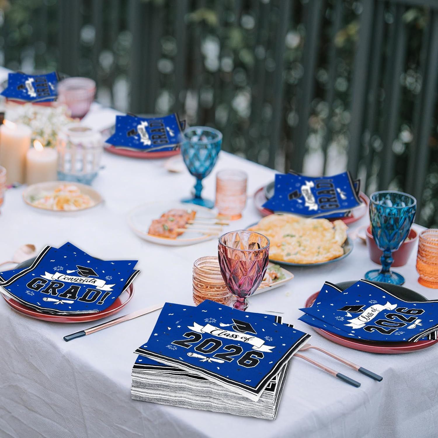 50 Pack Graduation Napkins, 6.5 X 6.5 Inches Blue Graduation Decorations 2026, D