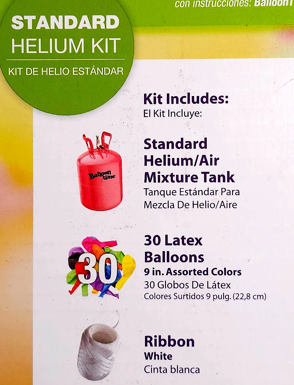 Balloon Time Standard Helium Air Tank Kit 30 9″Ballons Ribbon Birthday Party NEW