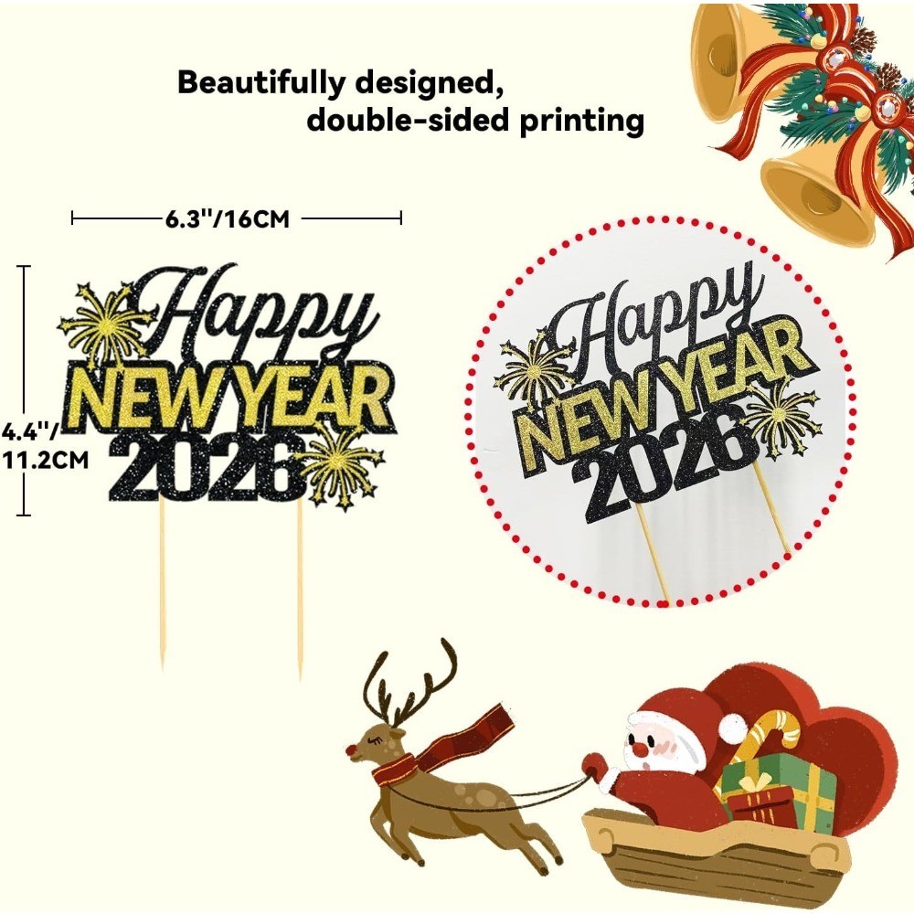 New Year Cake Toppers for New Year Party Decoration Supplies (happy new year)
