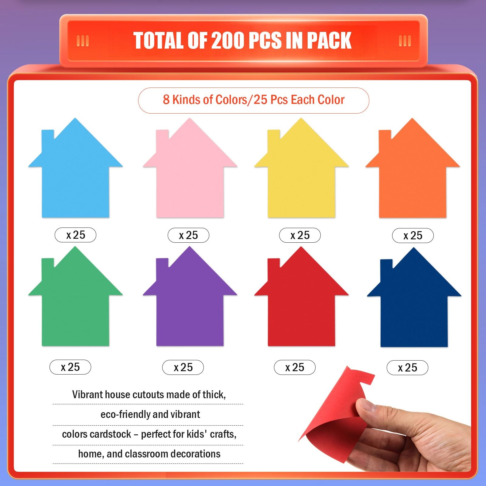 200 PCS Assorted Color Paper House Cutouts Die Cut DIY Craft Project Decor
