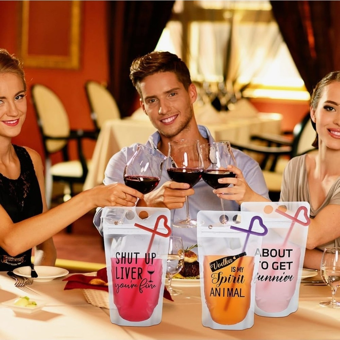 24 Reusable BPA-Free Drink Pouches + 24 Straws Leak-Proof Resealable Party
