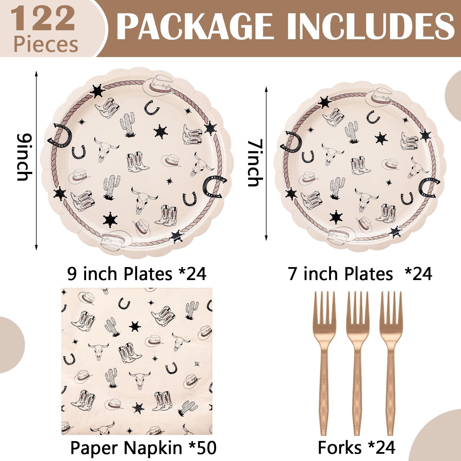 AmazingSpark 122 Pcs Cowboy Paper Plates and Napkins Forks Western Birthday S…