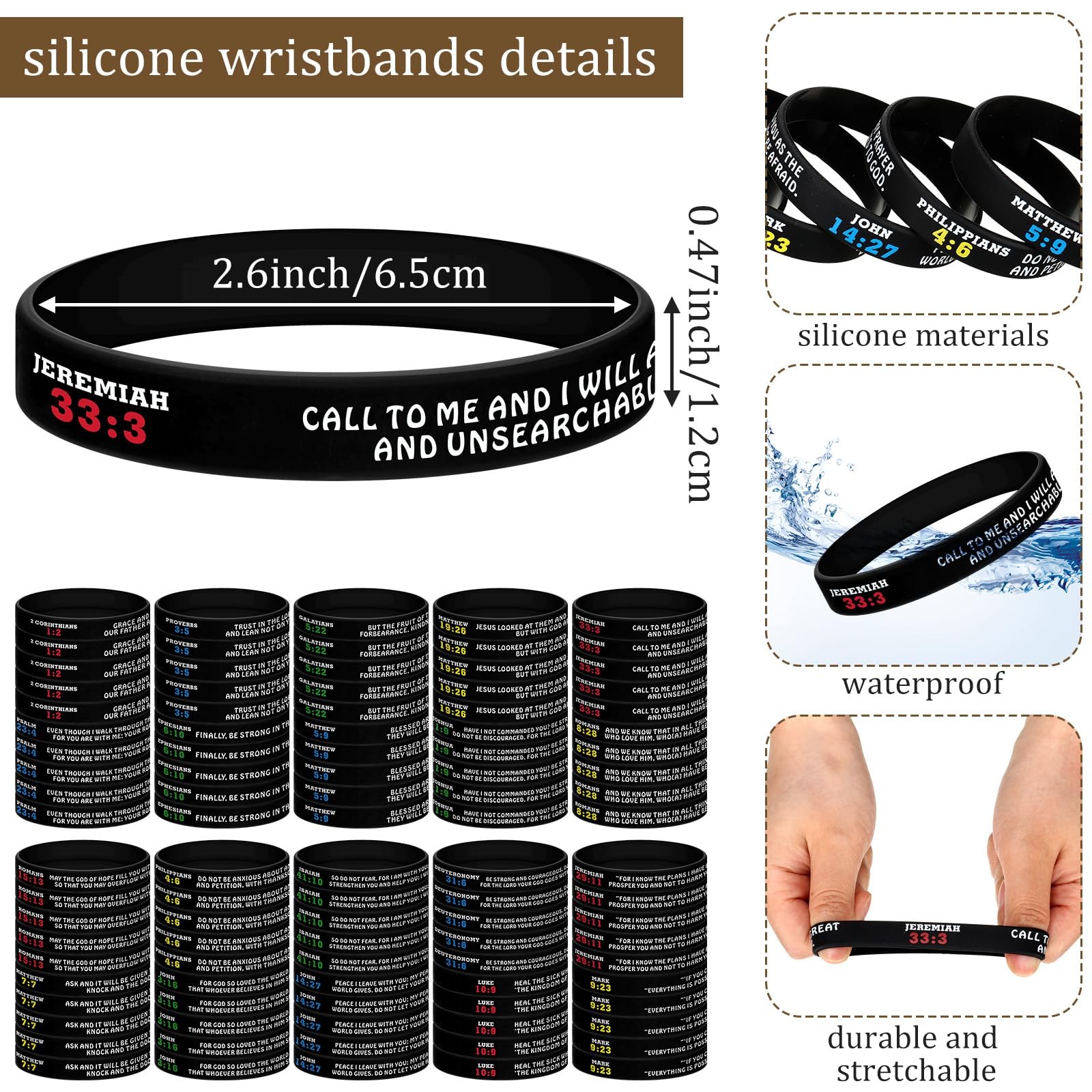 100 Pcs Bible Verse Bracelets Christian Scripture Bracelets Bulk Rubber Religiou