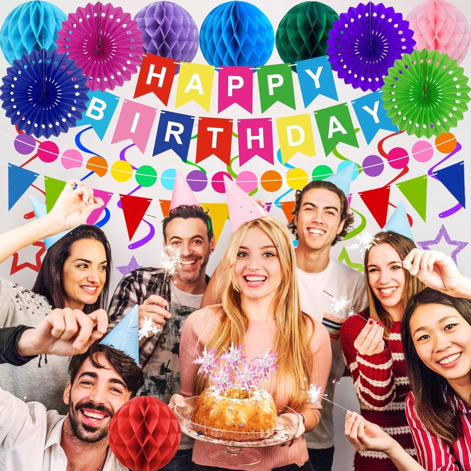 Birthday Decorations Colorful Happy Banner Paper Colorful,