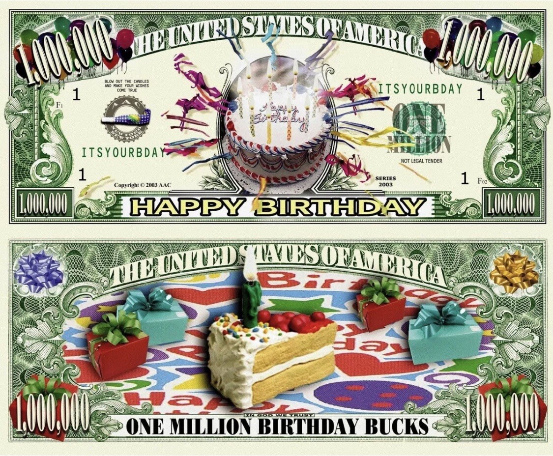 Pack of 10 Happy Birthday Party Decor Money for Gift Bags 1 Million Dollars