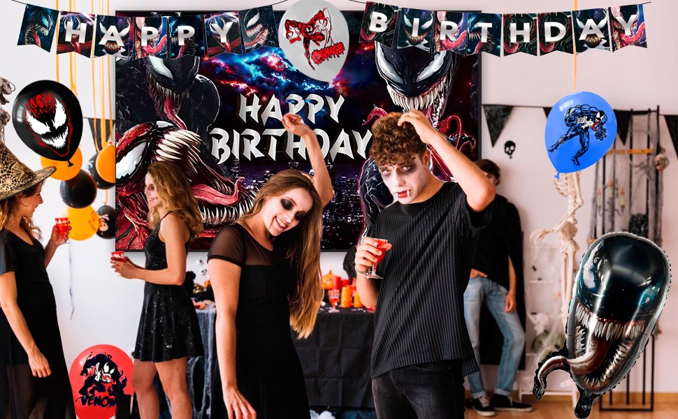 113Pcs Venom Party Supplies Superhero Birthday Party Decorations Balloons Plates