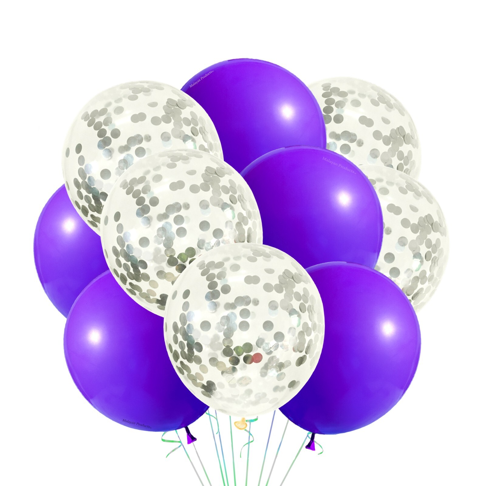 Silver sequin confetti W/ Pick Solid Color Balloons 12″ Classic Birthday Party