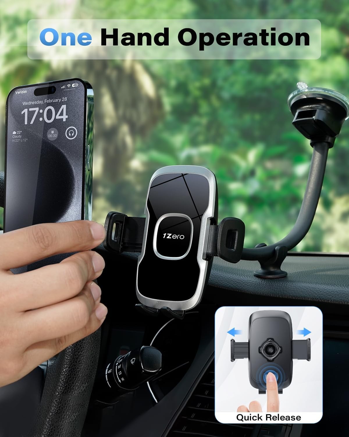 1Zero Solid Car Truck Phone Mount Holder with 14-Inch Gooseneck Long Arm, Windsh