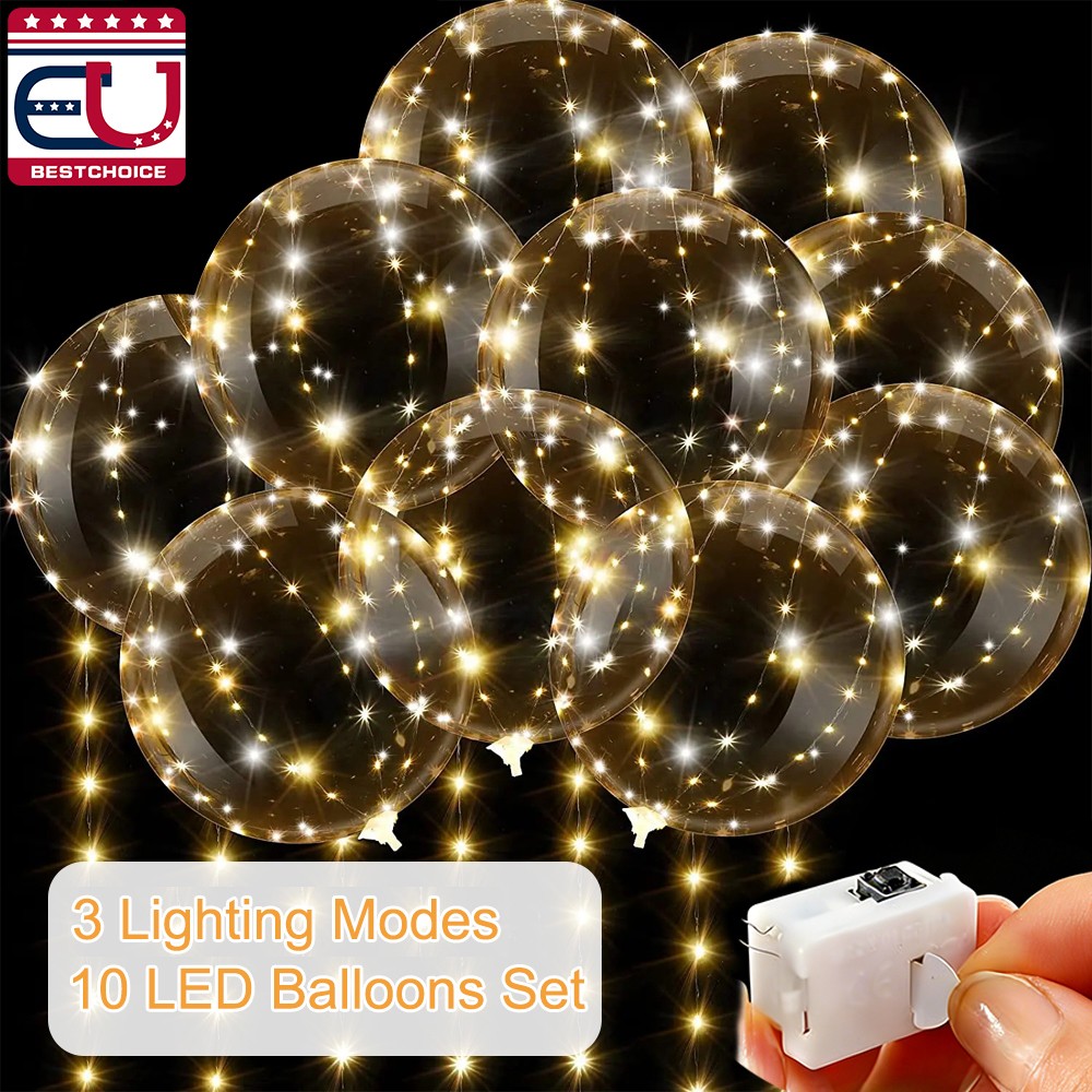 10 PCS LED Light Up Balloons Clear Glow Bobo-Balloon for Birthday Wedding Party