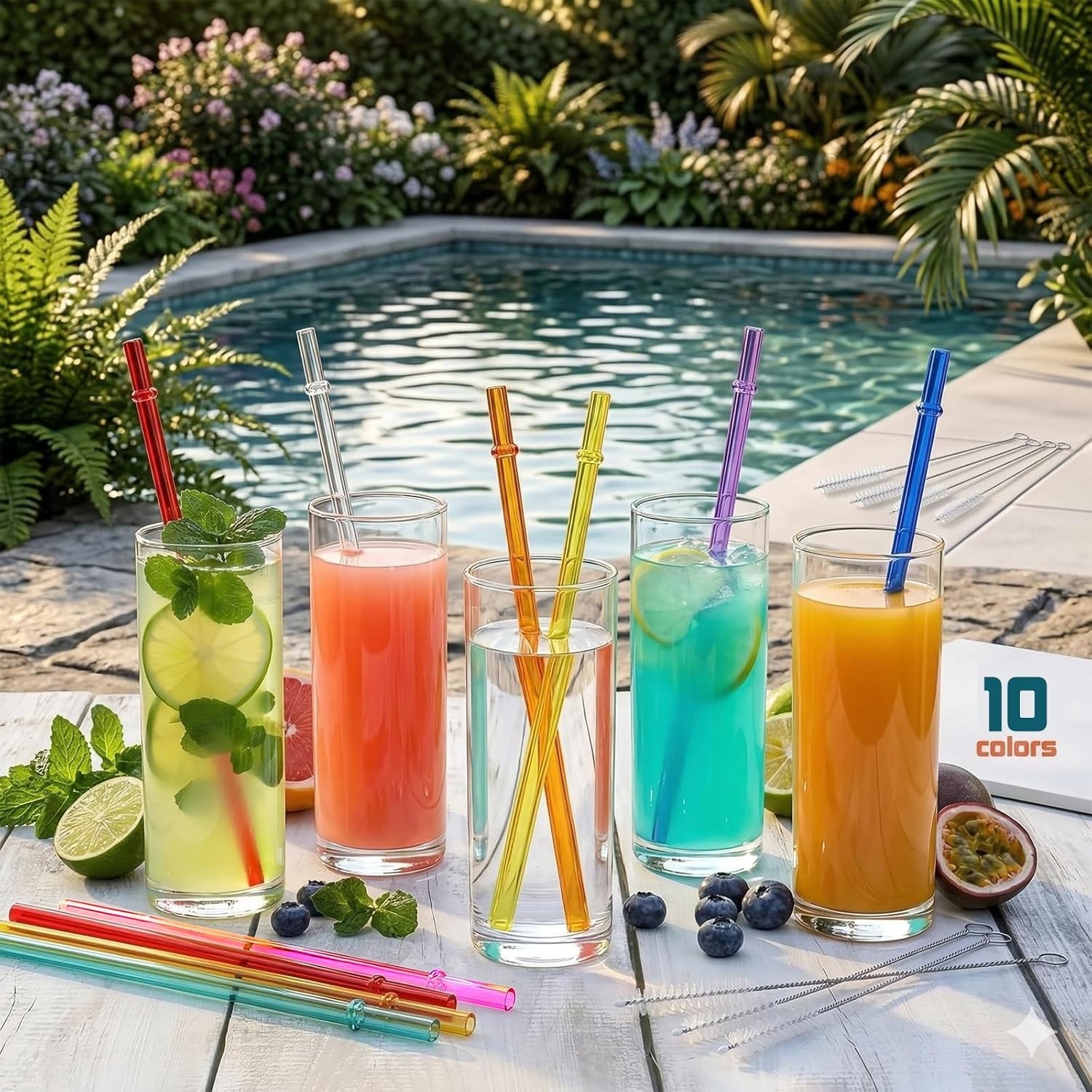 Vibrant Rainbow 10.5-Inch Reusable Straws for Tumblers – BPA-Free & Easy Clean