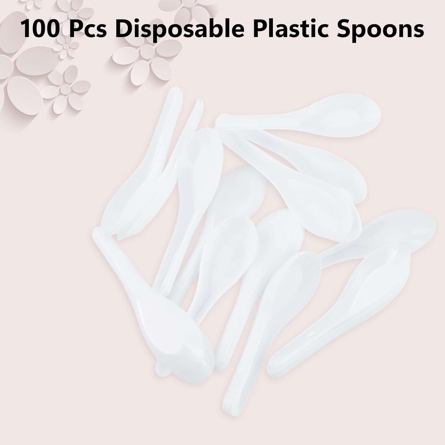 100 Pack Disposable Asian Soup Chinese Spoons, Disposable White Plastic Spoons,