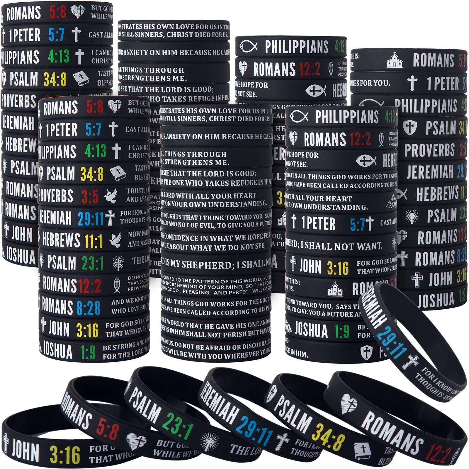 (96-Pack Christian Bible Verses Silicone Bracelets – Bulk Scripture Silicone …