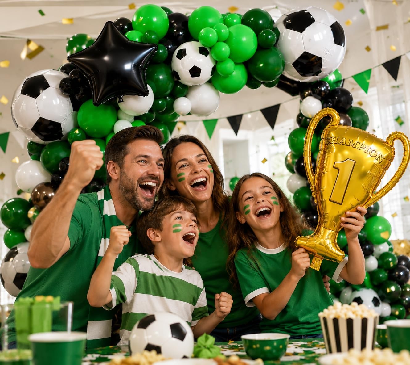 150Pcs Soccer Balloon Garland Arch Kit – Dark Green White Black Soccer Party …