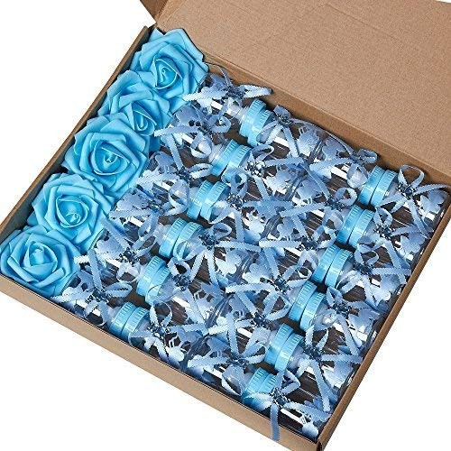 Adorable Blue Baby Bottle Candy Favors with Florals – Perfect for Celebrations