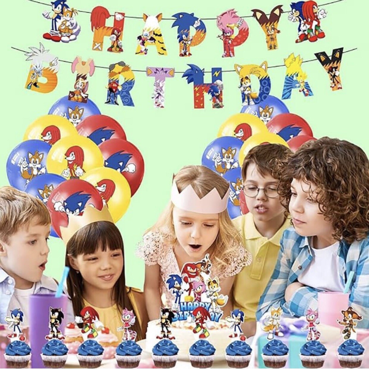 Sonic the Hedgehog Theme Birthday Party Supplies Set Banner Balloon Cake Toppers