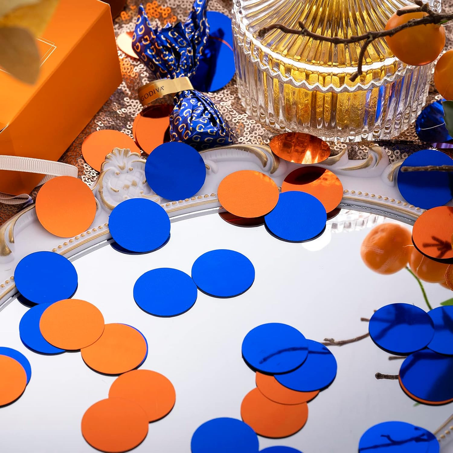 Orange Blue Table Confetti Party Decorations Metallic Circle Dot Confetti, 1.2 I