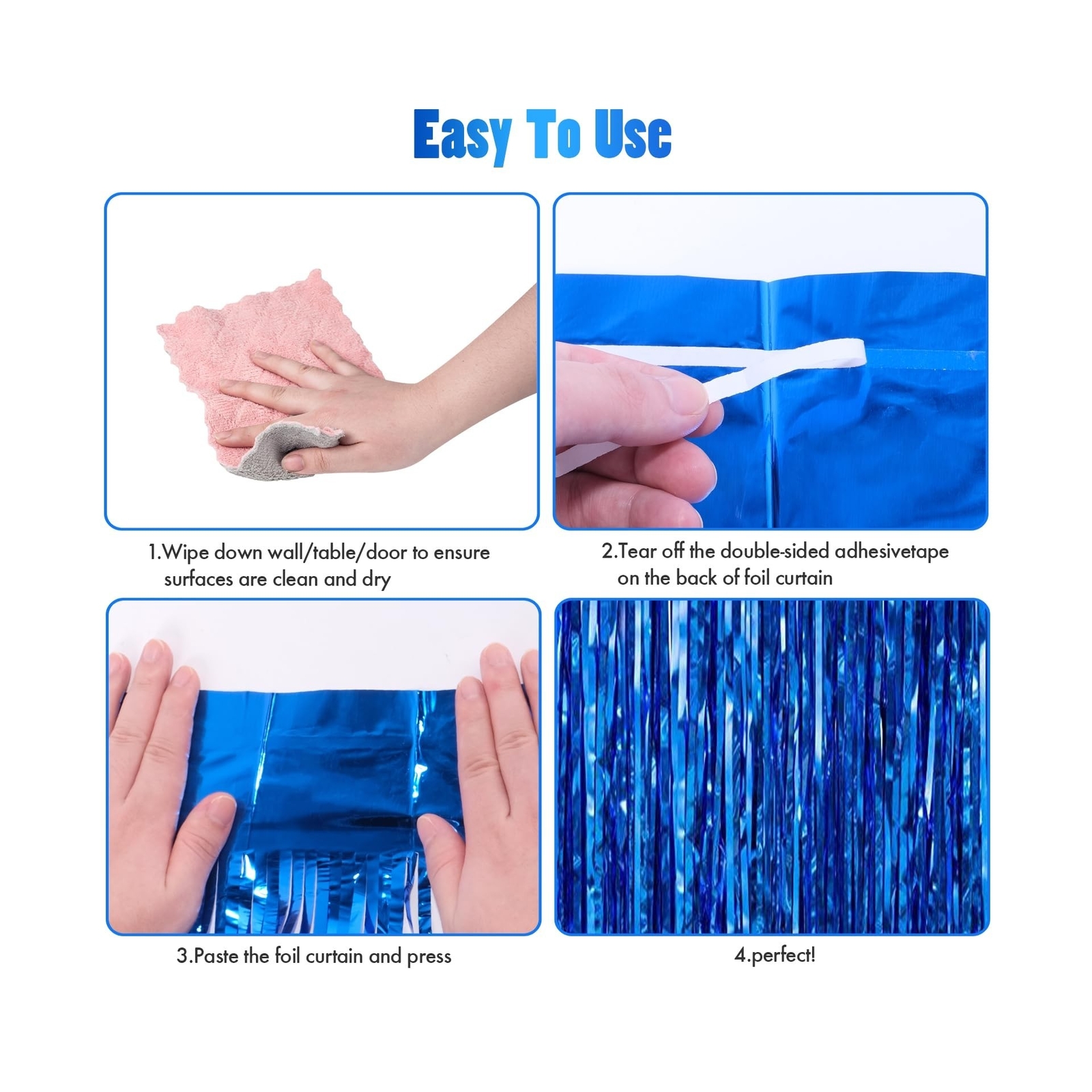 2 Pack 3.3×8.2 Feet Dark Blue Foil Fringe Backdrop Curtains, Tinsel Streamers…