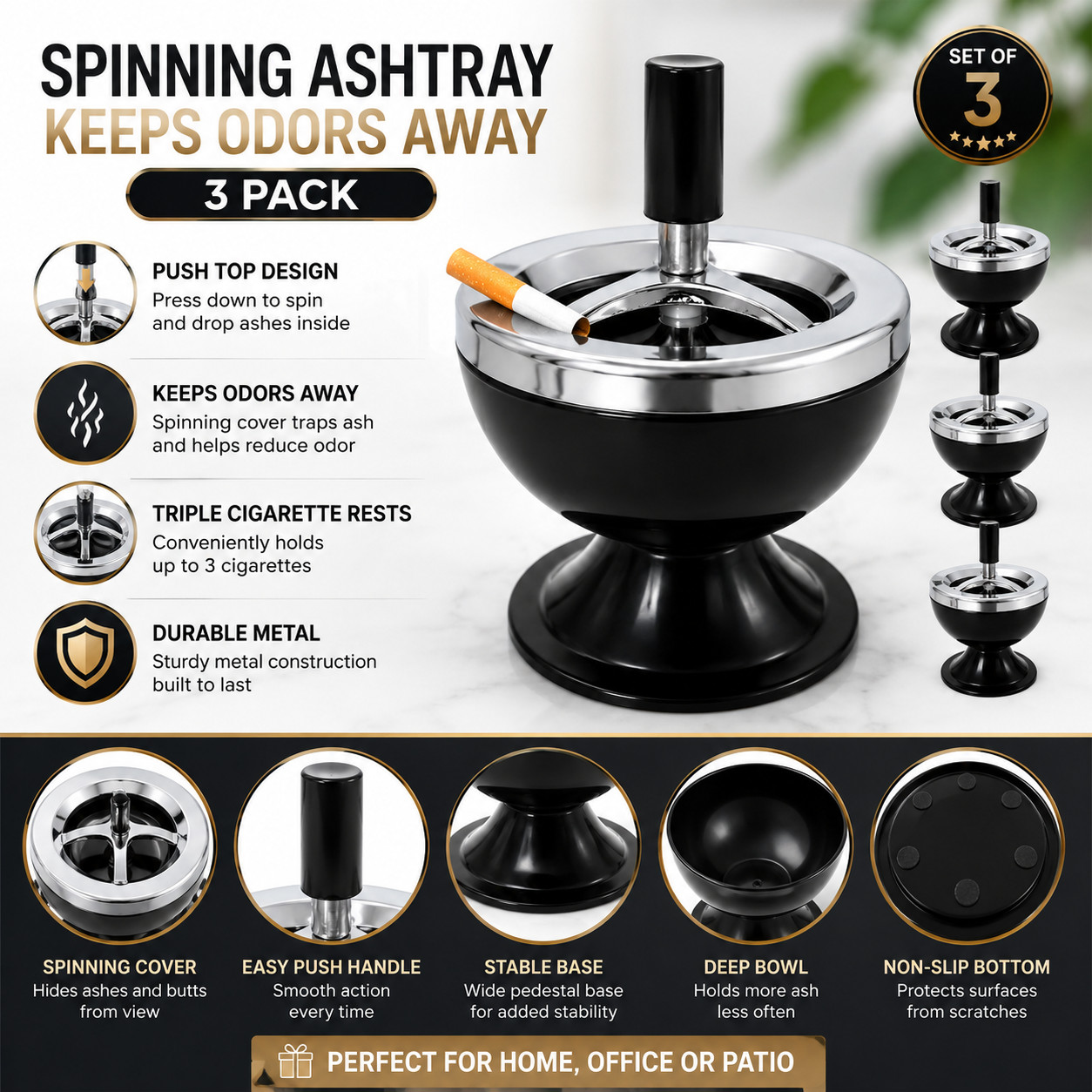 Spinning Ashtray Keeps Odors Away Art Deco Brand New 3 Pack