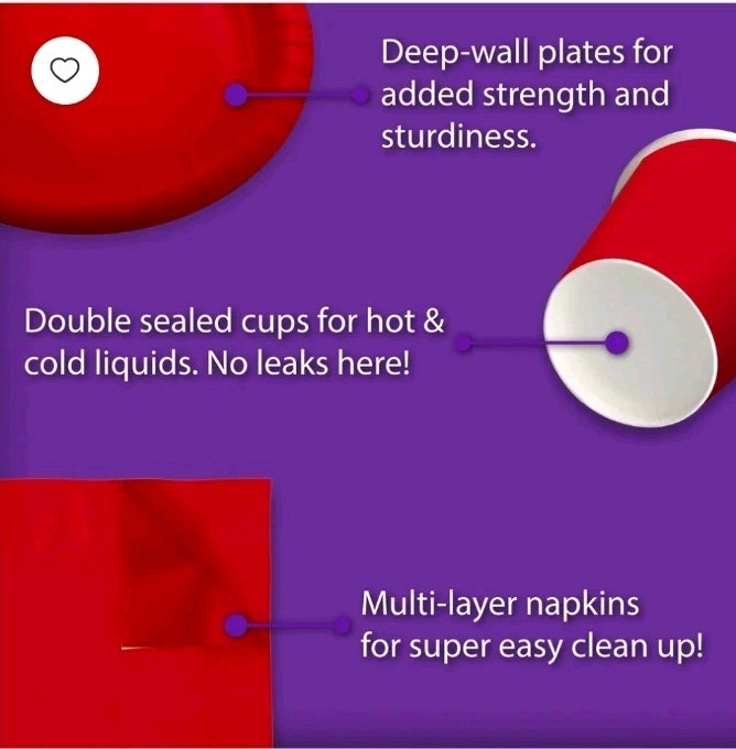 Solid Red Birthday Party Supplies Set Plates Napkins Cups Tableware Kit for 16