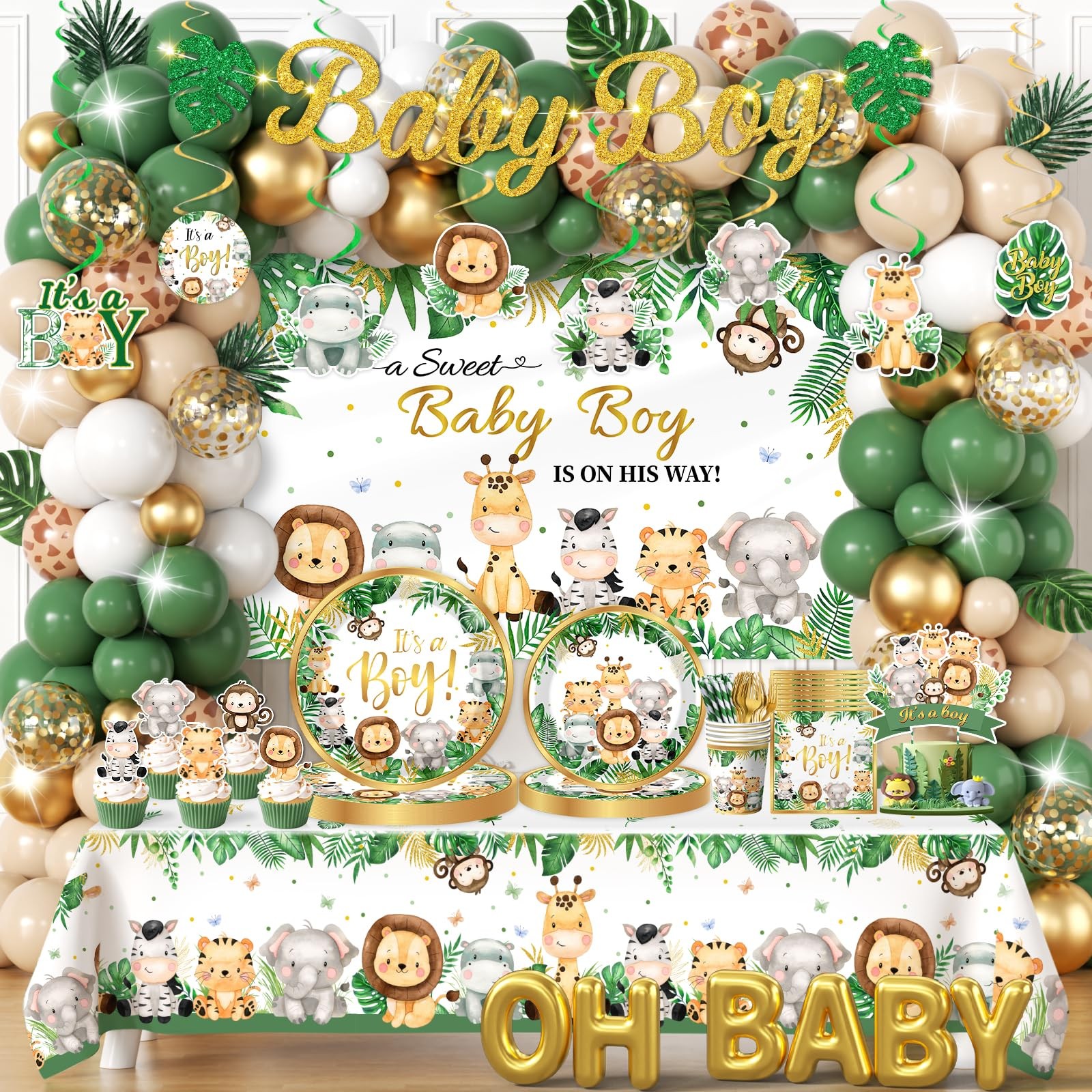 Safari Baby Shower Decorations,387pcs Jungle Baby Shower Decorations Sweet Bo…