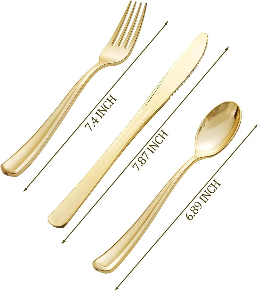 600 Pieces Gold Plastic Silverware – Disposable Gold Utensils – Heavy Duty